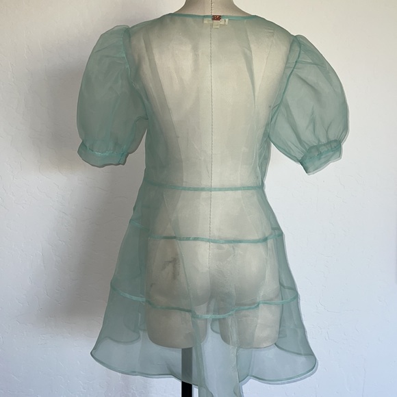 Very Rare!!!- For Love and Lemons Lucille Organza mint sheer nightie (L) - Picture 6 of 12